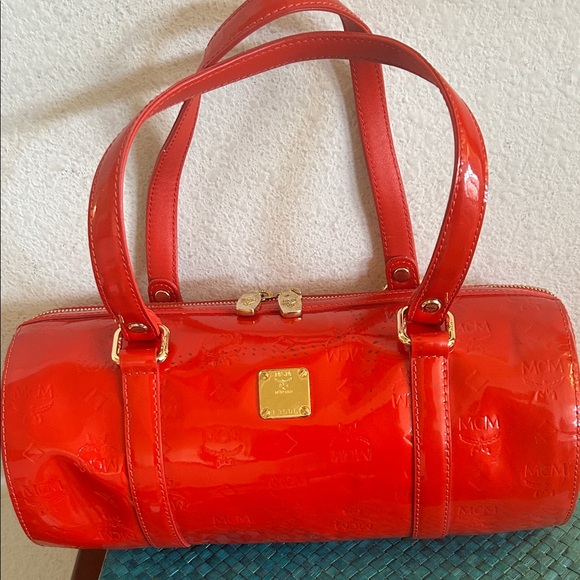 MCM Handbags - MCM Glossy Red Patent Barrel Bag
